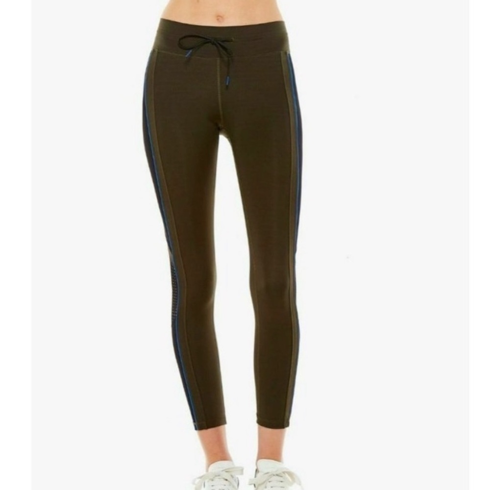 THE UPSIDE Army Green Midi Drawstring Active Skinny Leggings Arrow Logo Size 2 - Picture 2 of 14